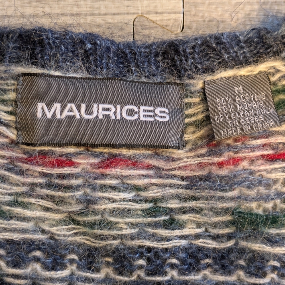 Women's Maurices Mohair Blend Fair Isle V-neck Button-up Cardigan Sz‎ M - Picture 9 of 10